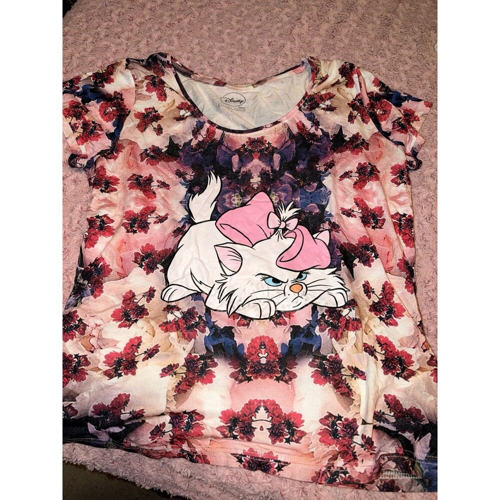 Disney Eleven Paris Marie Aristocats Floral Pink T Shirt Op Short Sleeve Small